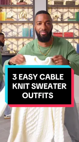 3 Easy cable knit sweater outfits to put the sweater game in a chokehold. Cable knit sweaters are an easy staple for the fall/winter & holiday season. Here’s how to give them some ✋🏾RANGE🤚🏾 📍: @The Nash  [ITEMS LINKED IN BIO UNDER “LIKE TO KNOW”] #MensFashion #WinterFashion #Sweater