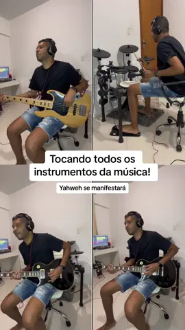 Tocando todos os instrumentos da musica Yahweh se manifestará. 🎼 Nessa musica foi: Bateria, baixo e duas guitarras. #musicagospel #bass #guitarra #bateria #jireh #yahwehsemanifestara 
