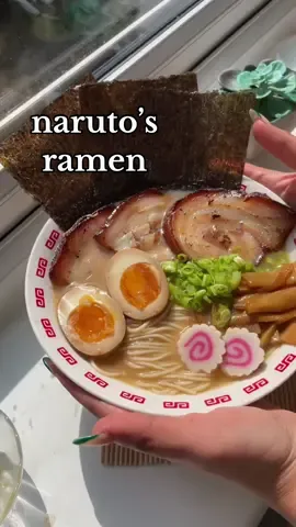 ep 3: part 1 - naruto’s ramen from ichiraku ramen - tonkotsu miso ramen  Menma: 1 can of bamboo shoots  1 tbsp sesame oil 2 tbsp light soy sauce 1.5 tsp mirin 1 tsp chicken powder  1/2 tsp sugar 1/2 cup water  Miso tare, inspo from way is ramen (makes enough for 2-3 bowls): 1 tbsp white mis 1 tbsp red miso 1 tsp Mirin 1 tsp sake 1 tsp Soy 2 tsp Ginger 2 tsp Garlic Pinch Togarashi Pinch Sesame seed Naruto Ramen 1 Ramen egg 2 Narutomaki Slices  🍥  1 Spring onion, chopped  Menma (bamboo shoot) 3 seaweed pieces 3 slices chashu 1 pack of instant ramen, tonkotsu ramen method: -in a saucepan, add all the ingredients for the miso tare and mix while cooking on high -once combined, turn heat to low and continue cooking until you can’t smell the alcohol from the sake then set aside -in a pan over med heat, add sesame oil and the drained bamboo shoots and sauté for 2-3 mins -add in the rest of the ingredients and cook until the sauce reduces and costs the bamboo shoots  -cook noodles and broth to packet instructions, you can add the slices of narutomaki while cooking the noodles to cook it slightly -in bowl, add around 1 tbsp of your tare then pour in hot broth and mix -add noodles then rest of the toppings and time to get slurping  #EasyRecipe #naruto #ramen #tiktokfood #animefood #homemade #japanesefood #foryou 