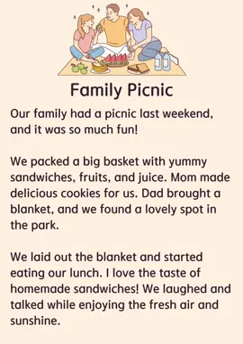 Family Picnic #familypicnic #havingpicnic #picnicday #fyp #english #englishlesson #englishclass #englishteacher #learnenglish #englishstories #dailyenglishpractice #dailyenglish 