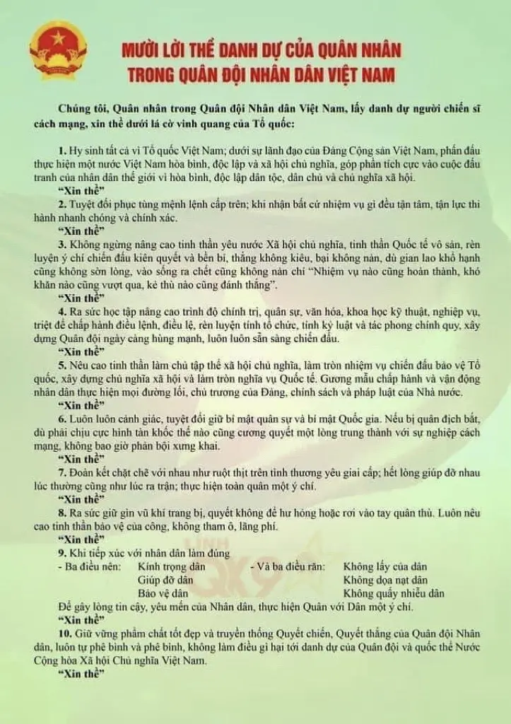 10 lời thề, 12 điều kỷ luật của Quân nhân trong Quân đội nhân dân Việt Nam 🫡🇻🇳 #chubodoi #bodoibienphong #nghiavuquansu #nvqs2023 #linhxanh #bodoicuho #linh2023 #caodangbienphong #quandoinhandanvietnam #nguoilinhtre #toquoc #bđbp #bienphongbaclieu #qdndvn #nvqs2023_2025 #xuhuongtiktok #xhuong #fageforyou #chiensivietnam #linhbienphong #bodoitrongtoi #chúbộđội #bienphongvietnam #xuhuongbodoi #bộđội #lính2023 #bodoibienphong2023 #nghiavuquansu2023 #chúbộđội #bienphongvietnam #vietnamborderguard #viral #trending #xuhuongbodoi #10loithedanhduquannhan #12dieukyluatkhiquanhevoinhandan .