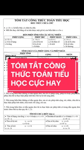 ❤️‍🩹TÓM TẮT CÔNG THỨC TOÁN TIỂU HỌC CỰC HAY #thaytranphu #montoan #toantieuhoc #congthuctoantieuhoc 