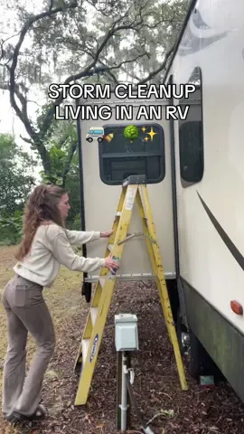 Replying to @Jennifer All safe from the wind storm last night🚐🙏🏻🌳💙🤘🏼 Just some minor roof cleanup, which needed to be done anyway😜🧹✨ Hope wveryone else stayed safe too🫶🏼 #fyp #florida #floridalife #stormupdate #rvlife #rv #campint #fulltimerv #rvtips #cleantheroof 