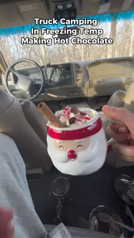 Truck Canping Making Hot Cocoa in Freezing Temperatures. #truckcamping #asmr #hotchocolate #campingintruck 