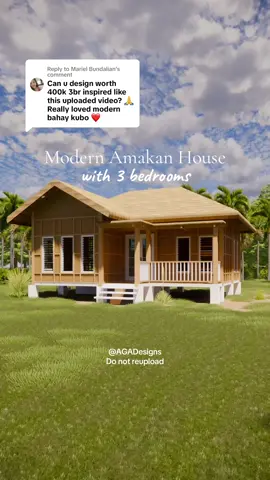 Replying to @Mariel Bundalian Modern Amakan House with 3 bedrooms | by AGADesigns. @yourgenzmother | Aimee . Though, this might cost a little more than 400k Php. #amakanhousedesign #amakan #amakanhouse #nativehouse #simplehouse #simplehousedesign #HouseDesign #houseanimation 