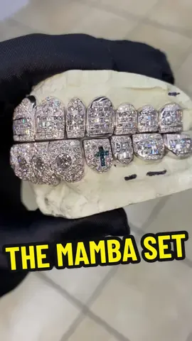 RATE THIS SET 1-10 🙏🏼 The 1/1 Mamba Grillz: Flawless Kobe 24 Piece 🔥 6 Settings All in One FEATURING: Canary Yellow Diamond, GIA Certified Center Stone, Dolph Blue Diamond Cross, Carré Cut Fangs, and Hybrid Flawless BBH/Carré Cut Grillz #GrillzByJohnnyDang #diamondboyz #SmileTransformation #perms #johnnydang 