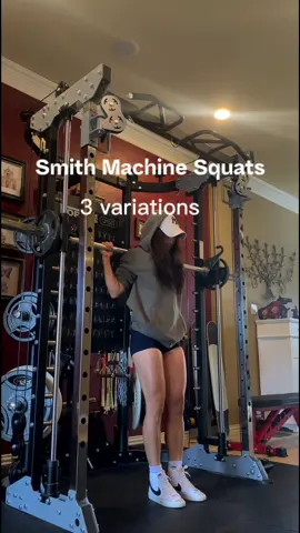 Smith machine squats 3 variations  Know the difference  QUAD BIAS SQUAT:  promotes knee flexion to target the quads. Maximizing knee flexion is essential for engaging the quads, and this angle aids in pushing the knees forward over the feet. GLUTE BIAS SQUAT:  Emphasize hip flexion by pushing your hips back while sitting into the squat; reaching around 90 degrees is sufficient. A slight forward lean facilitates hip movement backward, minimizing knee flexion at this angle. ABDUCTOR BIAS SQUAT:  Stand with feet wider than shoulder-width, toes slightly turned outward. This stance emphasizes abduction, targeting the muscles on the outer thighs and hips. As you squat, focus on pushing your knees outward, engaging the abductors to a greater extent. Aim for a depth that challenges your abductors while maintaining proper form. #gymtips #gymrat #glutes #legday #glutesworkout #squat #quads #gymmotivation #gymgirls #fyp 