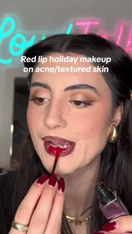 Replying to @m.4yraa let me pep talk you into wearing red this holiday season no matter your skin 🥰❤️ #makeup #holidaymakeup #BeautyTok #acnepositivity #makeuptutorial #redlips #holidaymakeup #acnemakeup #confidence 