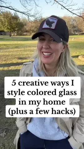 5 creative ways I style colored glass in my home, plus a few hacks! So many requests to re-share some vintage glass in my home, so here you go!!! #decanters #candles #boho #glass #vintageglass #vintageglass #homedecor #homedecorhacks  #hack #homehack #homehacks  #upcycle #rework #DIY #thriftflip #homedecor #upcycling #upcycle  #DIY #thriftflip #homedecor #vintagetulips #upcycles #rework #upcycling #thriftflip  #organize #reuse #recycle #secondhandstyle  #transform #oldtonew #upcycleddesign  #makers  #upcyclersoftiktok  #makersoftiktok  #upcycling #tablescapes  #sustainableliving #sustainsblestyle 