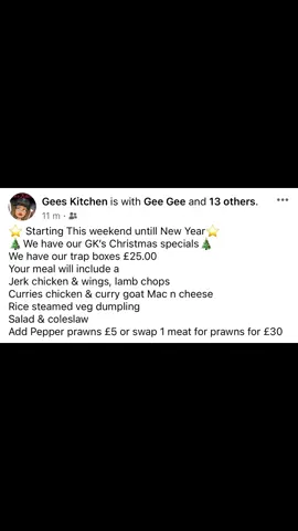Our menu for Christmas & new year #westmidlands #food #carribeanfood #buisness #geeskitchen #soulfood #dudley 
