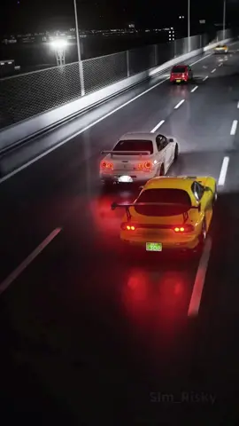 Tokyo Highway Battle: GTR vs RX-7 😳 Game: Assetto Corsa on PC with mods  Server: @GETACTIVE🧪  Track: TGA Southern State Highway  #assettocorsa #simracing #videogames #nohesi #cars #gtr #rx7 #racing  