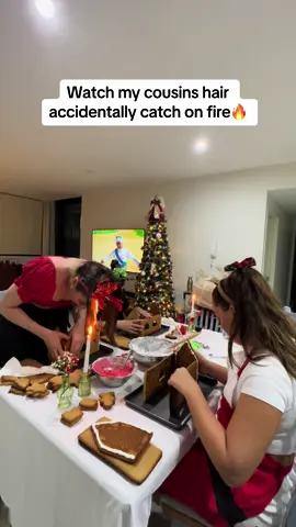 Gingerbread house making was lit 😂🔥 #gingerbreadhouse #christmas #christmastiktok #cousins #bakingtiktok #cookingfail #fail #funny #burninghair @Adriana Koroneos 