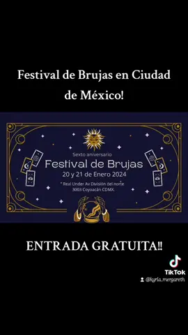 ✨🌿 Te invitamos a celebrar nuestro 6to aniversario en el Festival De Brujas que tendremos para ti!! ✨ ENTRADA GRATUITA!! Con música en vivo, danza de brujas, shows de fuego, bazar mágico, conferencias esotéricas, concurso de disfraces y muchas sorpresas más!!  🔮 Este 20 y 21 de Enero 2024 a partir de las 12 del día hasta las 6:30 de la tarde. Dirección: Real Under, Av División del norte 3003 Coyoacán, CDMX. Evento para toda la familia! Entrada libre! Allá nos vemos!! ✨🧙🏻