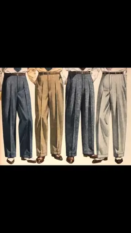 Characteristics of classic trousers from the 1940s and 1950s Men's trousers in the 1940s: High-waisted design: In the 1940s, men's trousers generally adopted a high-waisted design, which was one of the popular trends at the time. High-waisted pants emphasize the waist line and present a retro style. Loose trouser legs: trouser legs are generally smaller, straight, tapering, and cuffed at the ankles. This design made the pants more comfortable and in line with the utilitarian style of the time. Restrictions on traditional colors and fabrics: Due to the war in the 1940s, the colors of men's clothing were relatively conservative, and common fabrics included wool and cotton. The design focused more on practicality and reflected the social atmosphere of the time. The 1950s men's suit is a classic in men's retro fashion. Double-pleated and with a pronounced midline, their shapes and cuts are popular and plain. Popular colors are mid-blue, chocolate brown, gray and brown coconut. Corduroy is common in fall. They are flattened by a love for textures like wool, tweed, flannel and corduroy paired with patterns like large checks and checks.#vintage #art #mensfashion #mentrousers #gentlemenstyle #elegan #gentlemensuits #classic #menstyletips #美术鉴赏 #经典男装插画