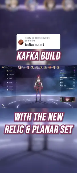 Replying to @cordizseven Here's my latest Kafka build with the DOT relic and newest planar set. #kafka #build #showcase #hsr 