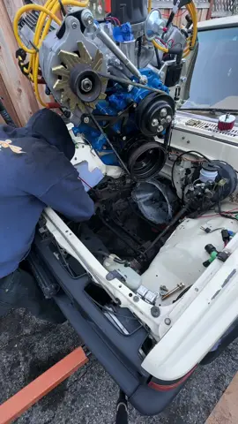 Happy holidays!!! 5.0l Mustang motor is bolted into my 1985 Toyota Pickup!!! My back hurts. #fabrication #engineswap #toyotapickup #fordmustang #fyp 