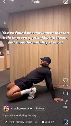 Raise your hand 🙋🏻‍♂️ if you have a tough time trying mobility exercises you see on social media because you're a beginner at this whole mobility thing.  Well don't fret because I'm here to help breakdown advanced mobility exercises for the common folk.  This one from @coachgreen.pt is a tough one because you need a good amount of shoulder, hip, ankle, and toe mobility.  The best way to tackle these drills is to break it down joint by joint.  Shoulder exercises:  Doorway extension stretch: 1 minute hold per side Sleeper stretch: 1 minute hold per side Hip: Couch stretch : 1 minute hold per side 1/2 kneeling hip flexor stretch: 1 minute hold per side  Ankle/toe:  Elevated heel raise: 10 reps (hold in the stretch each rep for 5 seconds)  Motor control: Lastly, it's important to learn the drill by making it easier for you to practice, so prop your elbows up on a bench and bust out some reps.  Want me to breakdown any other mobility exercises? Comment below or tag me in a video  #mobilityroutine #mobilitytraining #sittingallday #shouldermobility #anklemobility #hipmobiltiy #tighthipflexors #beginnerfitnesstips #beginnermobility #beginnerflexibility #fyp 
