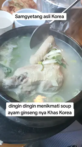 namanya #Samgyetang atau sup ayam ginseng. berisi ayam muda utuh yang didalamnya berisi ketan dan ginseng serta ramuan khas Korea lainnya .. . kemarin liat 1 porsinya sekitar 31rb - 36rb KWN atau sekitar 400rban rupi-ah tapi 1000 member MCI nikmatin nya secara gratisss tis tis semua ud di bayarin SM MCI pastinya #freetripmci #freetripkorea2023 #fyp 