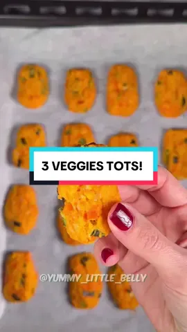 3 VEGGIES TOTS!  Ingredients  * 1 medium size sweet potato, cut in cubes  * 1 carrot, sliced * 1/2 zucchini (courgette), sliced  * 50g (1/2 cup) cheese * 5 tablespoons breadcrumbs  Method  1. Steam sweet potatoes, carrots and courgette until soft (check with a fork) and let them cool. 2. Preheat oven to 180°C (350 degrees F) and line a baking tray with baking paper or a silicone mat. 3. Place the steamed veggies in a bowl and mash with a fork or potato masher. 4. Add cheese and breadcrumbs then mix well to combine. 5. Scoop a heaped tablespoon of the mixture and form it into a tot. 6. Place your tots on the prepared tray. 7. Bake for 20-25 minutes, until golden.  8. Serve and buon appetito! 😋 👶🏻 Suitable from 6+ months ❄️ Store in the fridge in an airtight container for a couple of days, or freeze for up to 3 months #blw #babyledweaning #babyledweaningideas #babyfood #babyledweaning6months #babyledweaningrecipes #babyledeating #kidsfood #kidsmeals #kidsrecipes #zucchini #sweetpotato #croquettes #toddlerfood #mrshinchhome #kidsdinner #kidslunch #babylunch #blweggfreerecipe #blwideas #eggfree #tots #mrshinch #vegetariankids #carrots #blwinspiration #carros #babyfoodideas #firstfoods #startingsolids