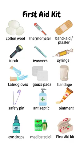 First Aid Kit - Vocabulary #learningenglish #improveyourenglish #hoctienganhmoingay #hoctienganhcanban #tienganhchobe #englishforkids #vocabulary #firstaidkit #readwithkids 
