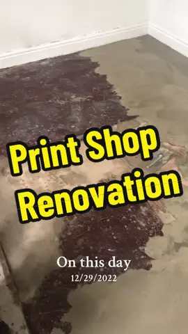 Part 9 of opening a print shop! Repairing the floor that was falling apart. Amazing what a state the shop was  in just over a year ago! 🧱 🪣  #onthisday #progress #customprinting #renovation #renovationproject #selfleveling #buildingwork #flooring #printshop #DIY #howtoseries 