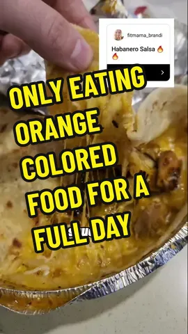 ONLY EATING ORANGE COLORED FOOD FROM MY FOLLOWERS FOR A FULL DAY 😋 🍊🥭🥕🧡 Orange Chicken Mango Lemonade Quesadilla with habanero salsa Chips with Queso Orange Creamsicle Cheetos Kauai Coffee Orange label Dunkin extra extra creamy Sweet Potato Fries Reeses 🧡🤎 WHICH COLOR FOOD SHOULD I DO NEXT! FOLLOW IF YOU LOVE FUN FOOD VIDEOS🩷🩵 #fyp #viral #tiktokfood #eat #eating #foodchallenge #orange 