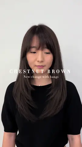 Doing a change for Maggie , request for a neutral brown that will show under no light and show brighter under light! No bleach chestnut brown:) now with new bangs too and cleaned up her layers ! We usually do medium framing layers with subtle layers around the head.  _ #torontohairstylist#torontohairsalon#longhairstyles#brownhair#haircolor#longhair#layers