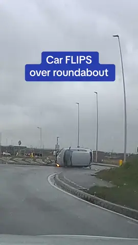 A lucky escape for this driver, who walked away unharmed after his car went flying over a roundabout in Cambridgeshire. #carcrash #crash #cambridgeshire #fyp #news #ukroads #traffic #car #dramatic #luckyescape #escape 
