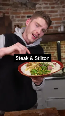 Steak & stilton 🥩🧀  1. Season & oil your steak, leave it to sit and come up to room temperature 2. Dice your potatoes into cubes, boil in salty water for a few mins 3. Get a big pan, oil it up and stick it in the oven to get HOTTTT 4. Drain your potatoes, shake them, steam dry and then add to your oiled pan with plenty of rosemary salt 5. Get a heavy pan HOT, then render off your steak fat, and place your steak down for a few mins… add something heavy on top like a saucepan to get that colour! 6. Flip, get some colour and pull off the heat… add butter, thyme & garlic - get basting! Then leave to rest on a plate 7. Chop up broccoli & sprouts, add to the pan with salt and pepper for a few mins… then add the steak butter and flavours!!! 8. Same pan, add butter, flour & whisk in milk… then add your blue cheese and mix 9. Slice your steak, plate it up and enjoy!!!!🔥🔥🥩 #steak #bluecheese 