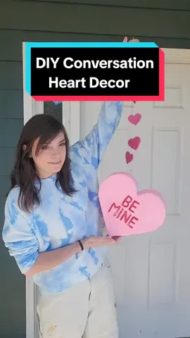 Diy Conversation Heart Decor for my Porch.  Excuse my paint pants lol.  #giantdecor #giantfood #diydecor #DIY #fooddecor #ValentinesDay #valentinesdaydecor #diyprojects #easydiy #diytutorial #fyp #conversationheart #graceofspades #fundecor 