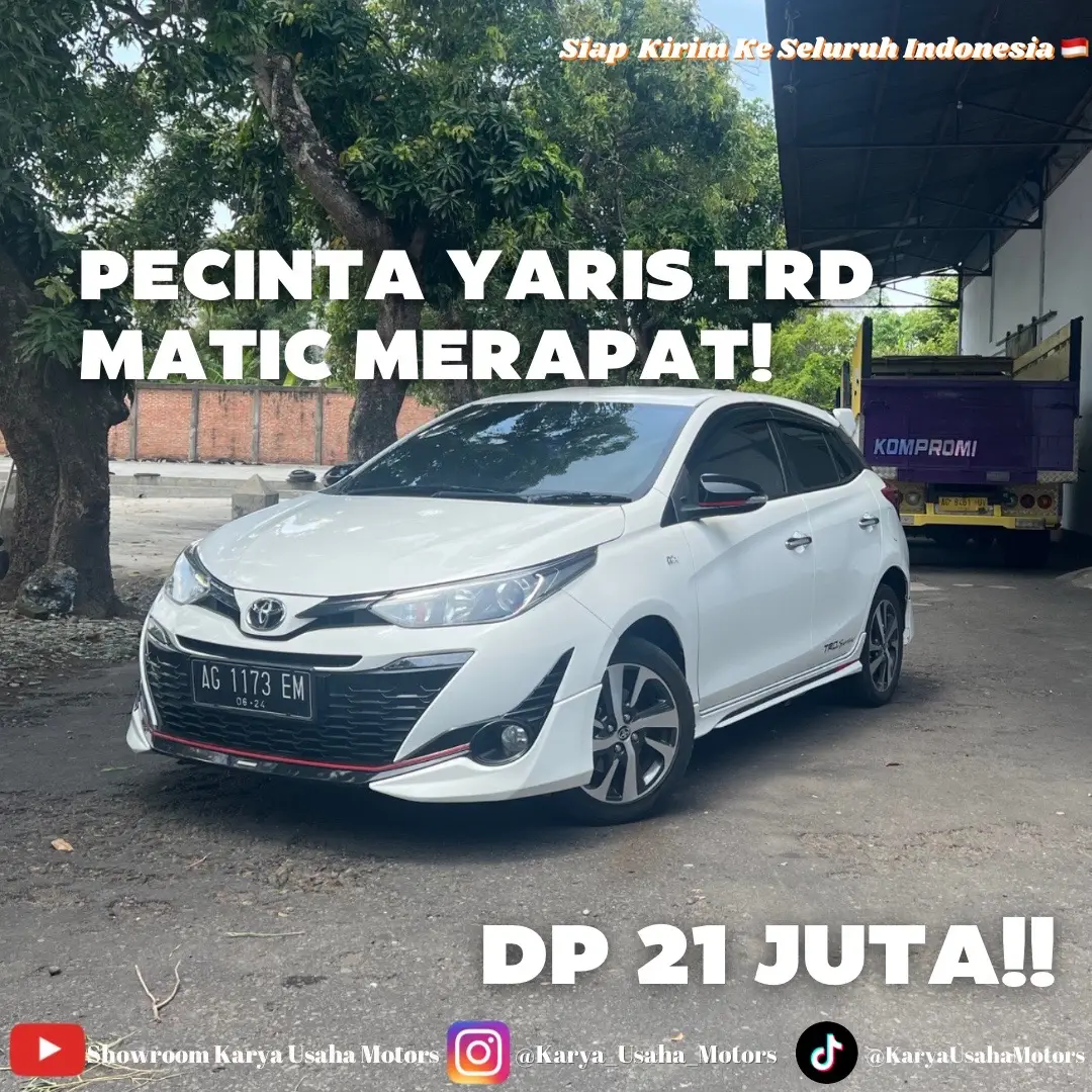 Kamu cari mobil hatchback ganteng nan SPORTY? INI SOLUSINYA!!  Toyota Yaris TRD SPORTIVO 2019 MATIC Warna Putih Kaki Super Nyaman Transmisi MATIC Aman Ban Tebal 99% PLAT AG Fitur: Sensor Parkir, Audio Control on Driver, Bluetooth Connection, Auto Retract OTR CASH 238.000.000 PROMO KREDIT DP 21 JUTA Angsuran: Ags 35 x	8,520,000  47 x	6,920,000  59 x	5,995,000 Jaminan Mobil ❌ Bukan Bekas Banjir ❌ Bukan Bekas Kecelakaan ❌ Bukan Bekas Rental Melayani Pembayaran ✅Cash ✅Kredit Seluruh Indonesia   📍Jl. Raya Baron No. 69, Baron, Nganjuk ☎️082 231 125 351 - Ferry #toyota #yaris #mobkas