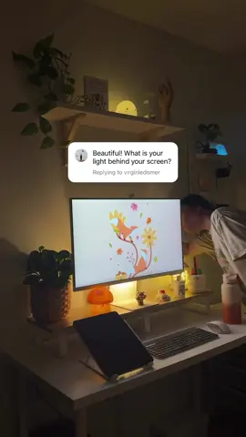 Let’s talk about the lighting behind my monitor ✨ #desksetup #ikea #ikeafinds #lighting #cosydecor #desktour #deskdecoration #productreview #ikeareview #digitalartist #artistsoftiktok #artist #art #fy #foryou 