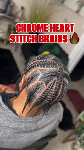 First time trying the chrome heart stitch braids❤️‍🔥🔥 How did I do?! #chromehearts #stitchbraider #ncbraider #fyp #braids #stitchbraids 