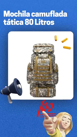 Mochila camuflada com alta capacidade e resistente ao clima, temos 🤌🏻 Perfeita para trilhas, acampamentos, caça e pesca.  - Confortável e respirável - impermeável  - Alçamento reforça  - Sistema de distribuição de peso - Frete grátis  Comente 