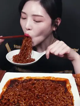 Spicy Jjajang Ramyeon Noodles and Spam Rice Ball Mukbang #boki #boki_asmr #bokiontiktok #mukbangboki #eatwithboki #mukbang #asmr 