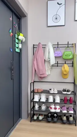 There are many shoes at home that are difficult to arrange. You can place a multi-functional shoe and hat rack at the door, which can be neatly stored and easily accessible.  #Organize #storage #shoe #shoerack 