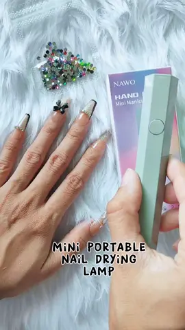 Mini Portable Nail Drying Lamp.  Super convenient and easy to use 🥰 #nails #fakenails #naildryinglamp #fyp 