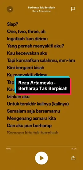 Berharap Tak Berpisah - Reza Artamevia #spotify #music #playlist #fulllyrics #foryou #fypシ 