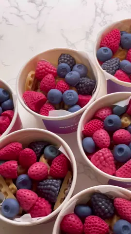 Mixed berry waffles wax melts 🍓🫐🧇 these smell so amazing 🥰 #waxmelts #candlemaking #fypシ #waxmeltbusiness #realisticwaxmelts #foodwaxmelts #meltingwax #candles 