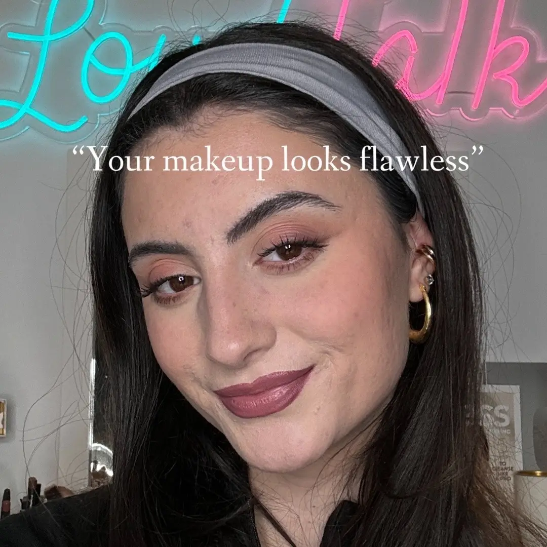 Another reminder why photos online are not an accurate depiction of reality. When I take photos of my makeup in front of my ring light at the right angle and further away my skin can look “flawless”. This is not what I see in the mirror and in fact I have texture, lines, and the makeup still LOOKS LIKE MAKEUP on the skin no matter how good the products. When viewing content online remember you don’t see all sides of a photo. 🥰  Wearing @Rose Inc skin tint and foundation as well is lipstick in shade eloquent and blush in wisteria  #makeuptutorial #realskintexture #acnecommunity #skinpositivity #beauty 