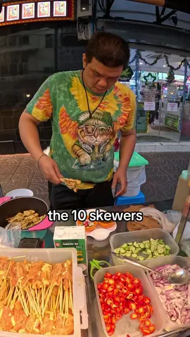 $2.30 pork satay in Thailand 🇹🇭 #hughabroad #thailand #travel #chiangmai #bangkok #streetfood #budgettravel 