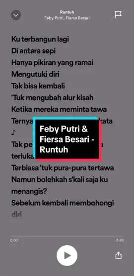 Runtuh - Feby Putri & Fiersa Besari #spotify #music #playlist #fulllyrics #foryou #fypシ 