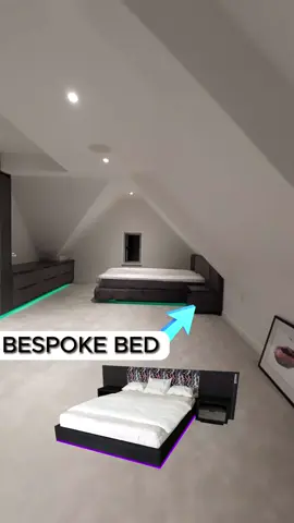 **OMG This attic bedroom is EVERYTHING! **  ️ Bespoke floating bed with hidden LED lighting ✨ - sleep like royalty Huge bespoke fitted wardrobe, perfectly snug in the attic shape - storage goals achieved! By the amazing @kvdesignsfittedfurniture #atticconversion #teenagerbedroom #bespokefurniture #floatingbed #hiddenlighting #fittedwardrobe #storagegoals #kvdesigns #interiordesign #dreamroom ✨