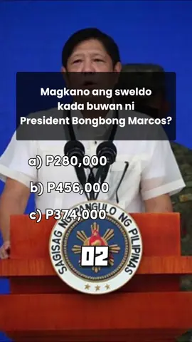 Magkano ang sweldo ni BBM? #bbm #bbmsarah2022 #indaysara #uniteam #uniteambbmsara2022 #philippinepolitics #politics #politicaltiktok #quiz #BookTok #fyp #fypシ゚viral 