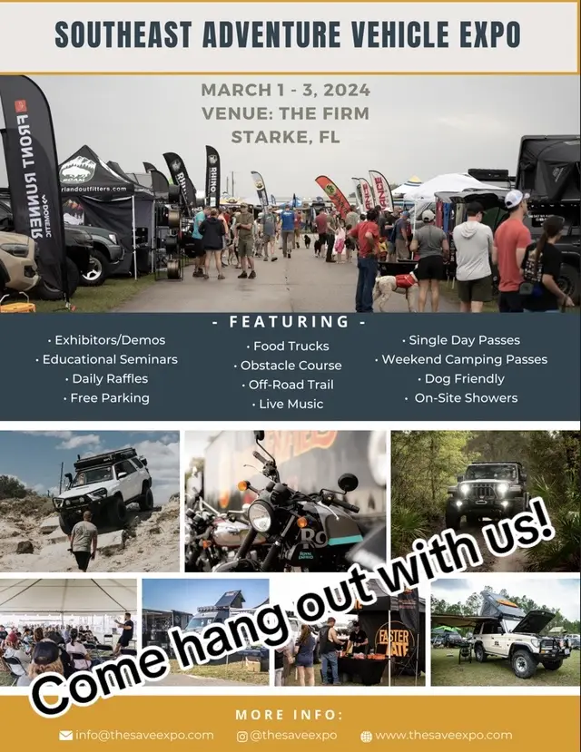 Southeast Adventure Vehicle Expo is March 1-3 at The Firm in Starke, Florida.  Come hang out with Average Car Blondie in the Creators Corner!  . . . #toyotagram #offroad #overland #florida #thesaveexpo 