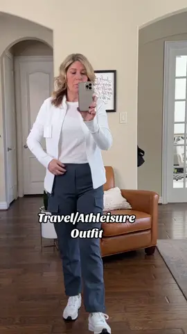 🌎These super stretchy cargo jogger pants get 5 stars in my book!  They are comfortable and lightweight enough that I can wear them virtually year-round.  Plus they are stylish enough to be dressed up with chunky loafers and a blazer or athletic shoes and a sweatshirt! #traveloutfit #atleisure #powerofshe #foryoupage #sneakers 