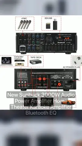New Sunbuck 3000W Audio Power Amplifier Home Theater Karaoke Amplifier Bluetooth EQ Connect Speakers 2 Channel AV AMP Car Only RM148.57!#amplifier 
