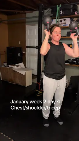 New resolution: I will talk to myself like I would talk to someone I love. Bottoms up kettlebell press 4x10 Incline press 4x8 Push up 4xAMRAP (drop to knees) Banded lateral raise 4x12 Wall tricep extension 4x12 Staggered kettlebell carry 3 sets  #selflove #SelfCare #upper #upperbody #garageworkouts #FitTok #Fitness #lgbtq #lesbiansoftiktok #lesbiansoftiktokover30 #fyp #real 