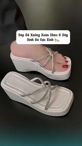 Dép đế xuồng xoàn chéo 6 dây đính đá cao 7p đi chơi dạo phố cực xinh #depnuxinh #depnuthoitrang #depnugiare #xuhuongtiktok #viral 