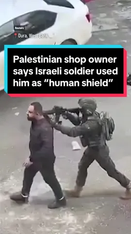 Baha Abu Ras, a mobile phone shop owner in the occupied West Bank, says that an Israeli soldier used him as a human shield during a military raid on Monday. Abu Ras said that the soldiers asked him if he sold drones and searched his shop before taking him outside. #news #israel #westbank 